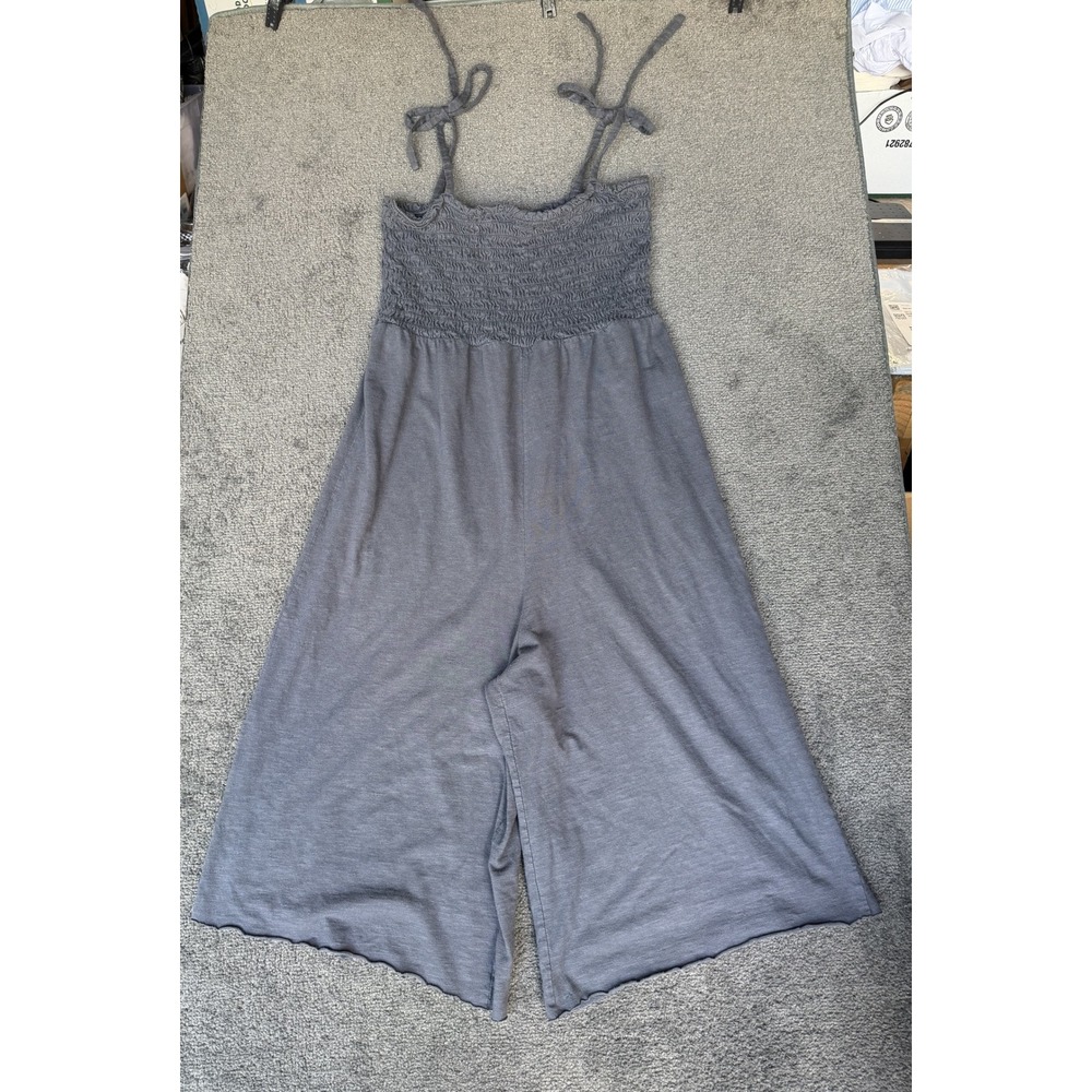 GAP Gray Smocked Wide Leg Jumpsuit XL Tall Tie Strap Cotton Modal Relaxed Fit